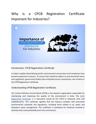 Why is a CPCB Registration Certificate Important for Industries?