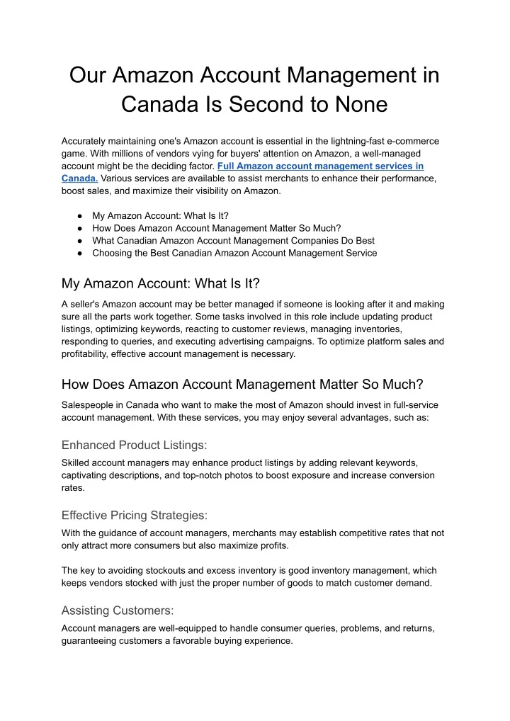 our amazon account management in canada is second