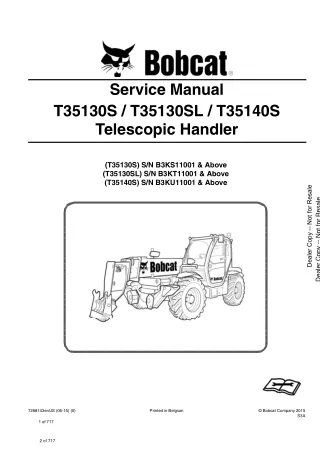 Bobcat T35130SL Telescopic Handler Service Repair Manual (SN B3KT11001 and Above)