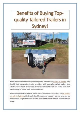 Benefits of Buying Top-quality Tailored Trailers in Sydney!