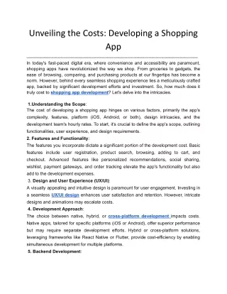 Unveiling the Costs Developing a Shopping App