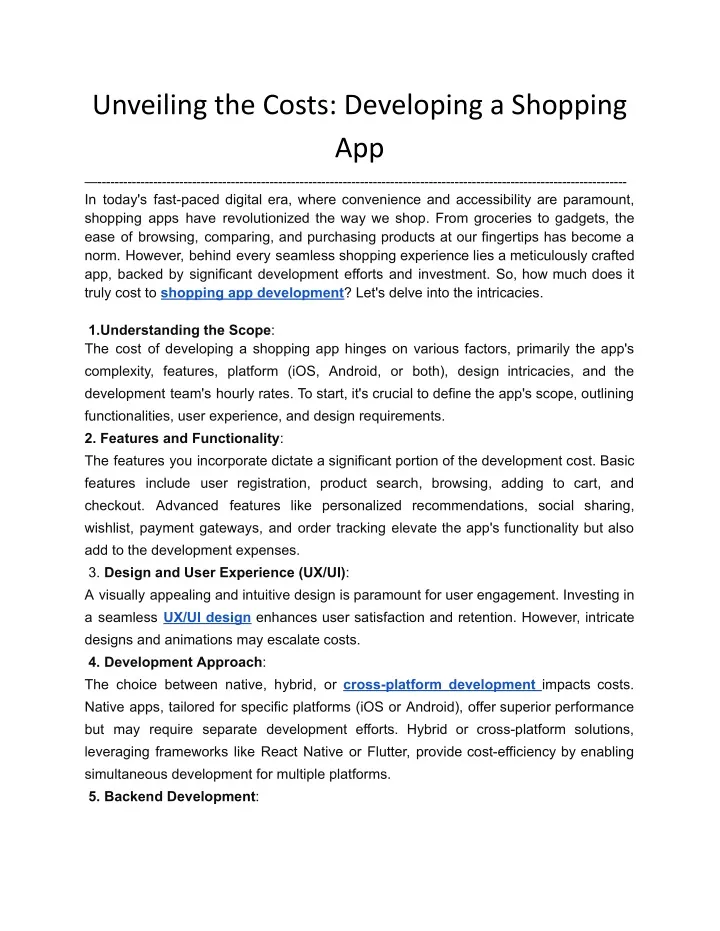 unveiling the costs developing a shopping app
