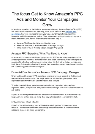 The focus Get to Know Amazon's PPC Ads and Monitor Your Campaigns Grow - Google Docs