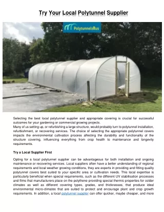 Try Your Local Polytunnel Supplier