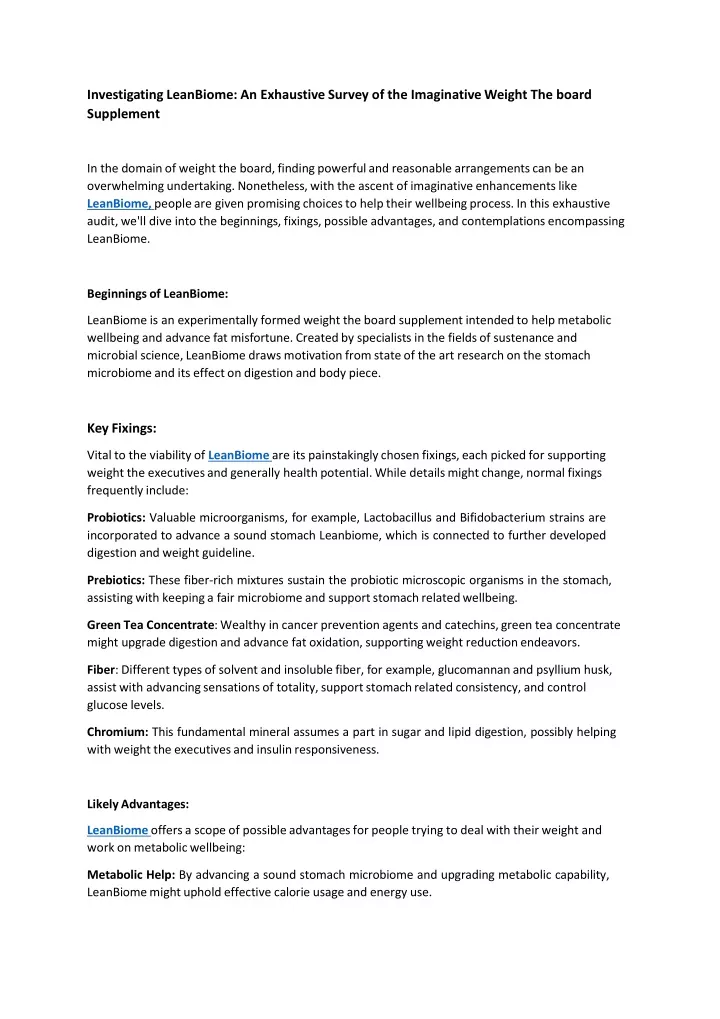 investigating leanbiome an exhaustive survey