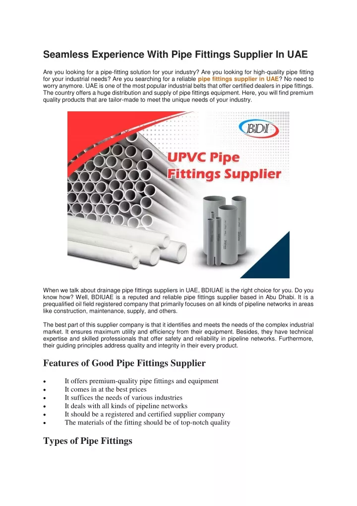 seamless experience with pipe fittings supplier