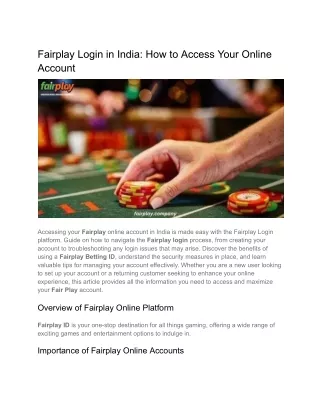 Fairplay Login in India_ How to Access Your Online Account