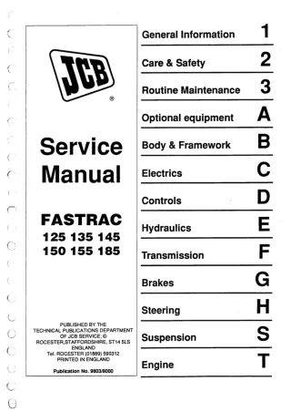 JCB 145 FASTRAC Service Repair Manual