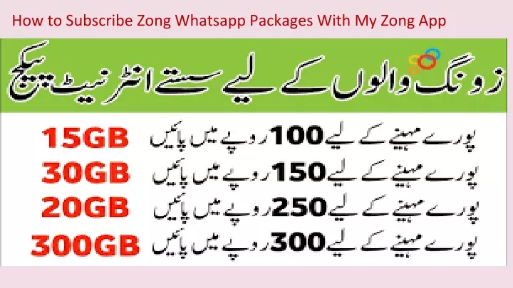 how to subscribe zong whatsapp packages with