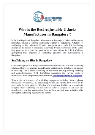 Who is the Best Adjustable U Jacks Manufacturer in Bangalore