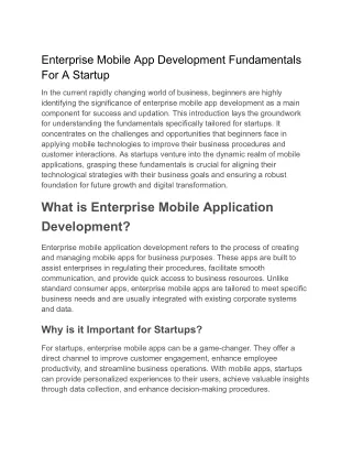 Enterprise Mobile App Development Fundamentals For A Startup