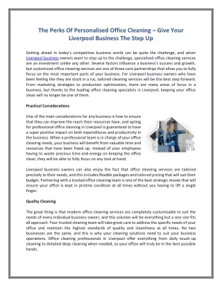 The Perks Of Personalised Office Cleaning – Give Your Liverpool Business The Step Up