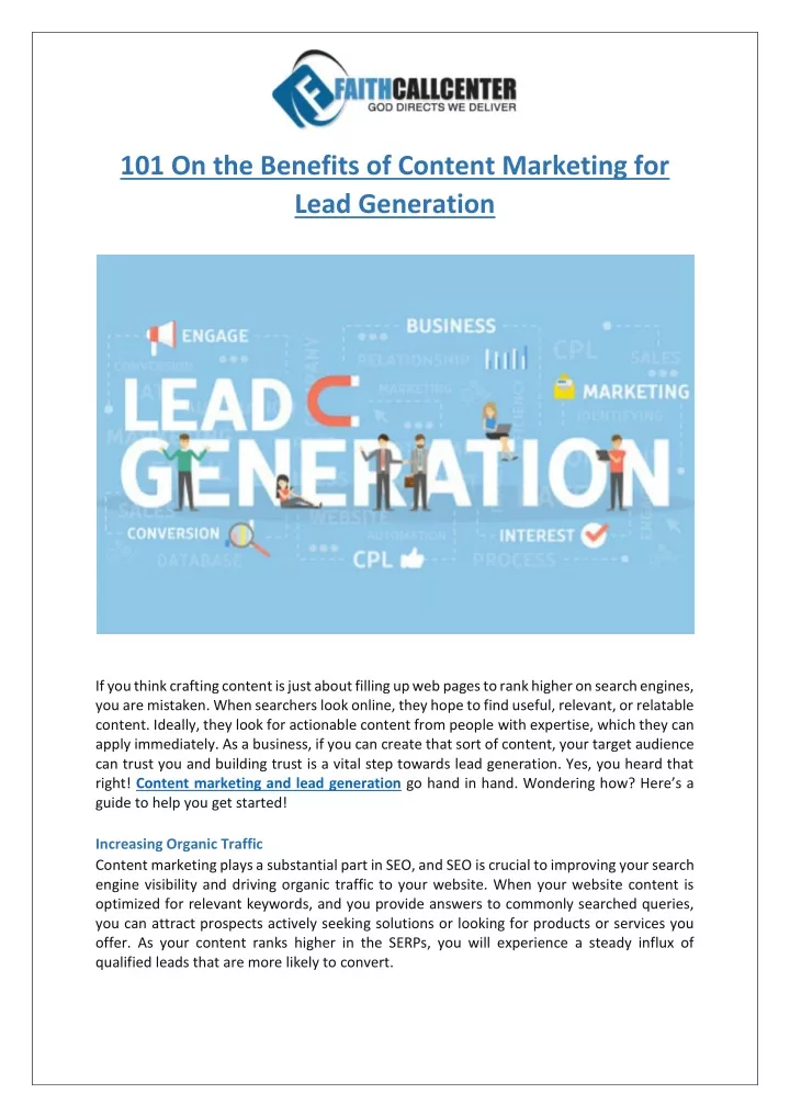 101 on the benefits of content marketing for lead