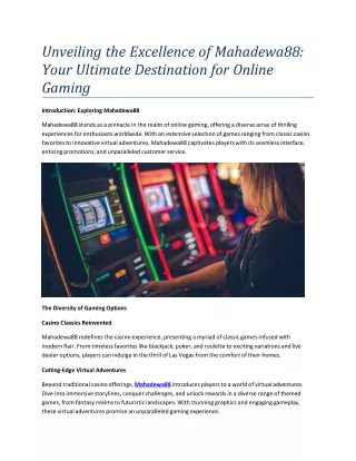 unveiling the excellence of mahadewa88 your ultimate destination for online gaming