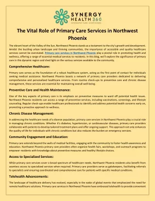 The Vital Role of Primary Care Services in Northwest Phoenix