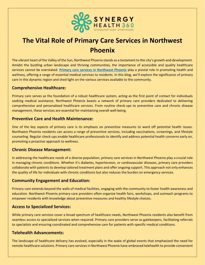 the vital role of primary care services