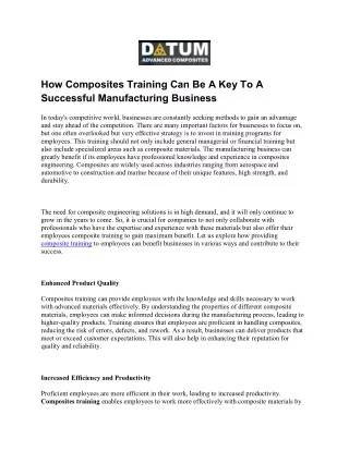 How Composites Training Can Be A Key To A Successful Manufacturing Business