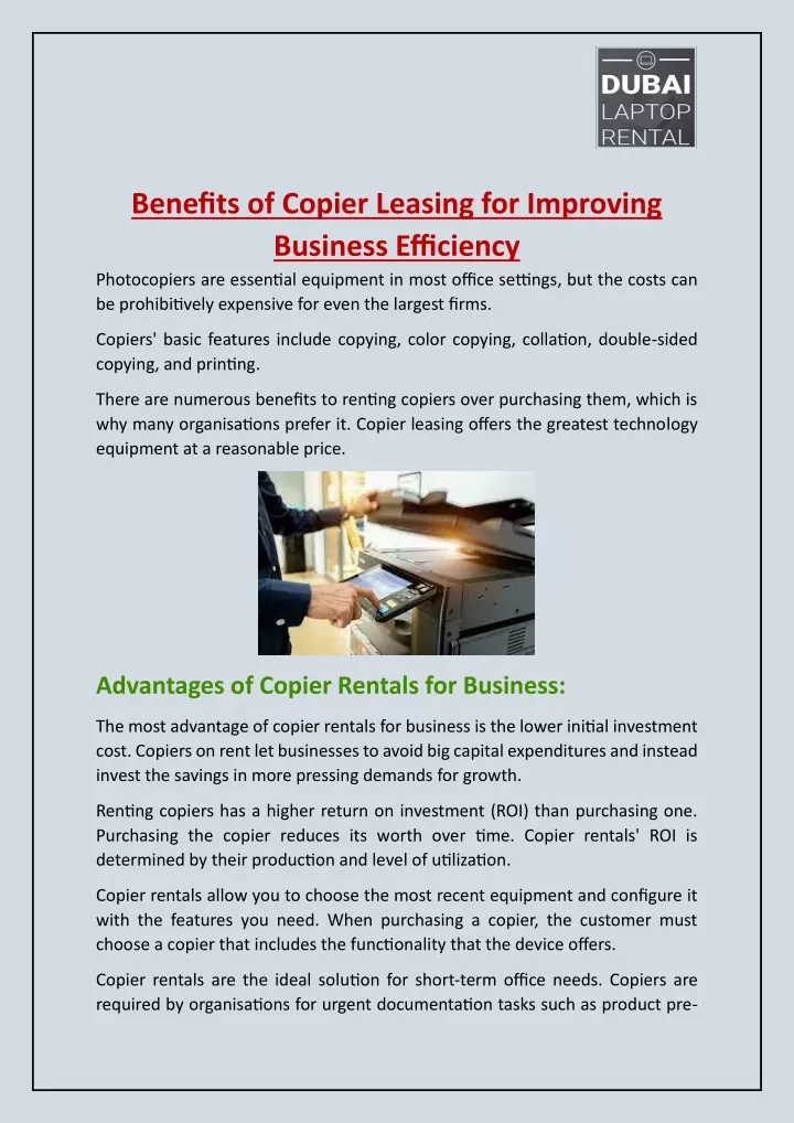 benefits of copier leasing for improving business