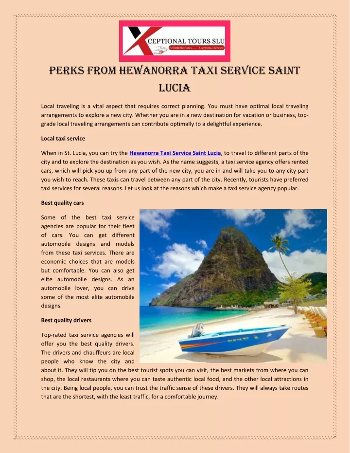 perks from hewanorra taxi service saint lucia