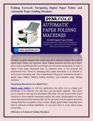 Automatic paper folding machines