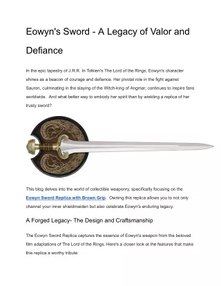 Eowyn's Sword - A Legacy of Valor and Defiance