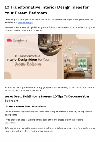 10 Transformative Interior Design Ideas for Your Dream Bedroom