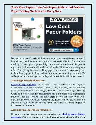 Low-cost paper folders