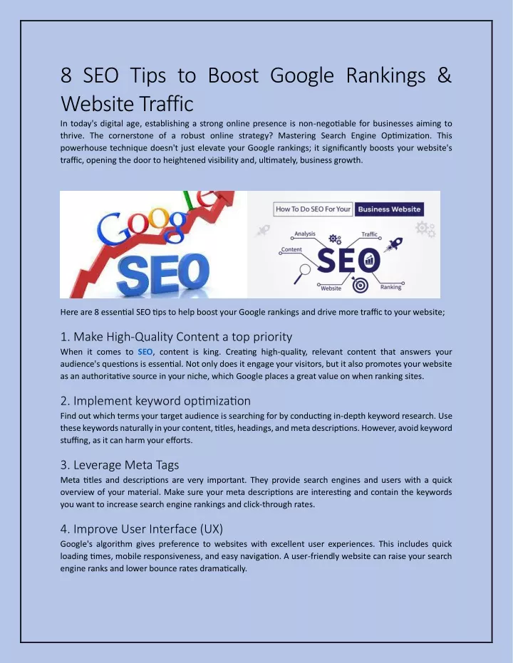 8 seo tips to boost google rankings website