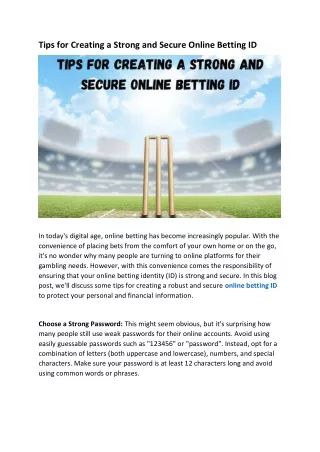 Tips for Creating a Strong and Secure Online Betting ID