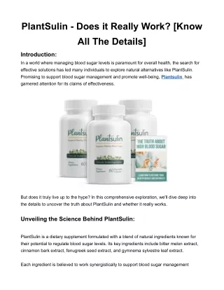 PlantSulin - Does it Really Work Know All The Details