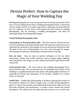 Picture Perfect: How to Capture the Magic of Your Wedding Day