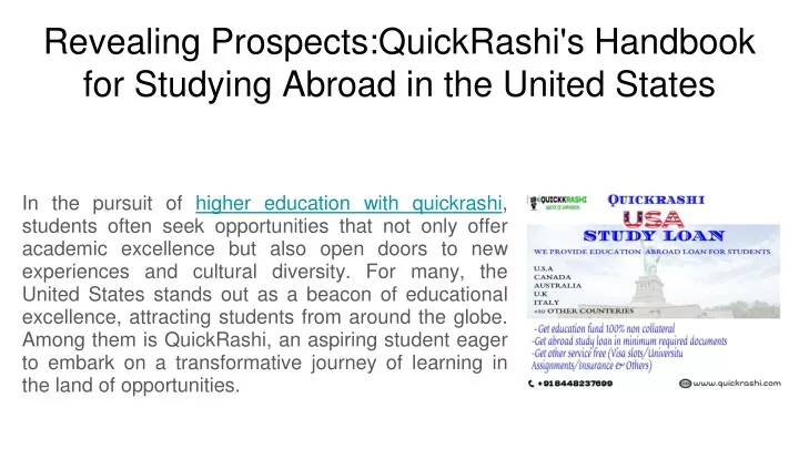 revealing prospects quickrashi s handbook for studying abroad in the united states