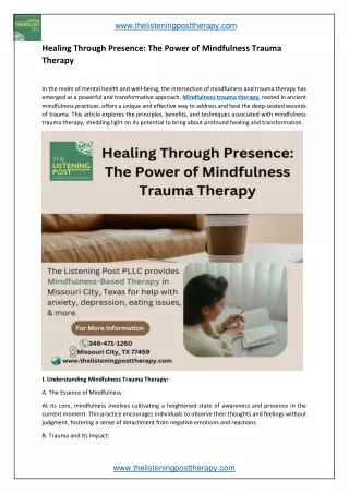 Healing Through Presence - The Power of Mindfulness Trauma Therapy