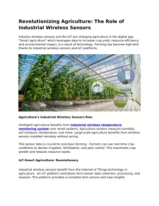 Revolutionizing Agriculture: The Role of Industrial Wireless Sensors