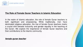 The Role of Female Quran Teachers in Islamic Education