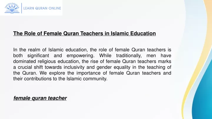 the role of female quran teachers in islamic