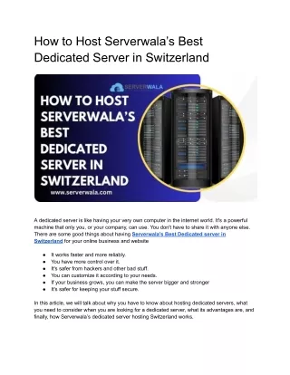 How to Host Serverwala’s Best Dedicated Server in Switzerland