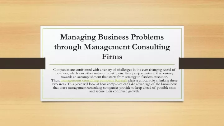 managing business problems through management consulting firms