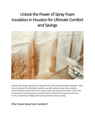 Unlock the Power of Spray Foam Insulation in Houston for Ultimate Comfort and Savings