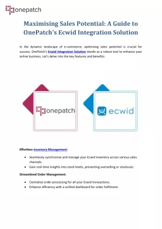 Maximising Sales Potential: A Guide to OnePatch's Ecwid Integration Solution