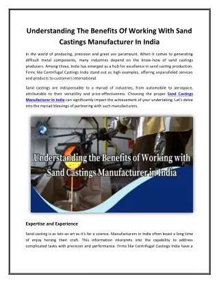 Understanding The Benefits Of Working With Sand Castings Manufacturer In India