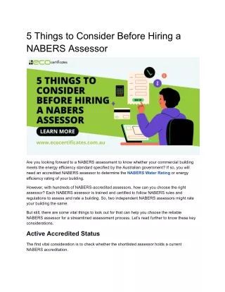 5 Things to Consider Before Hiring a NABERS Assessor