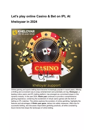 Let's play online Casino & Bet on IPL At kheloyaar in 2024