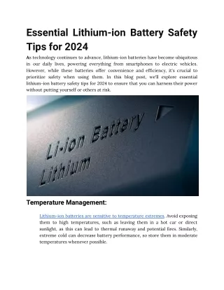 Essential Lithium-ion Battery Safety Tips for 2024
