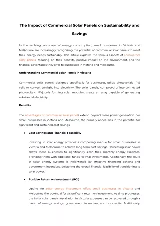 The Impact of Commercial Solar Panels on Sustainability and Savings