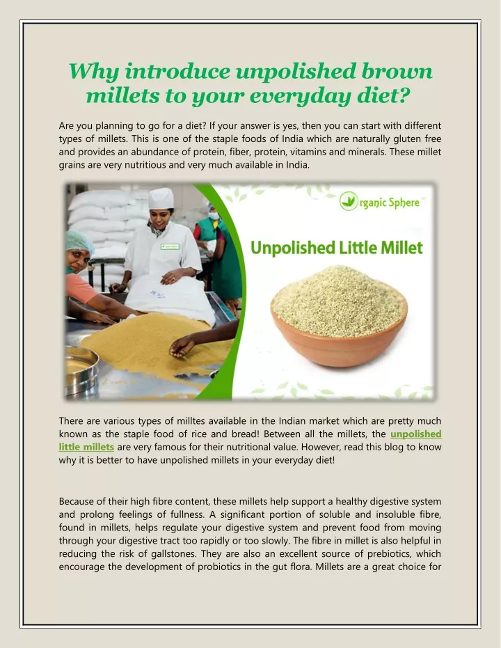 why introduce unpolished brown millets to your