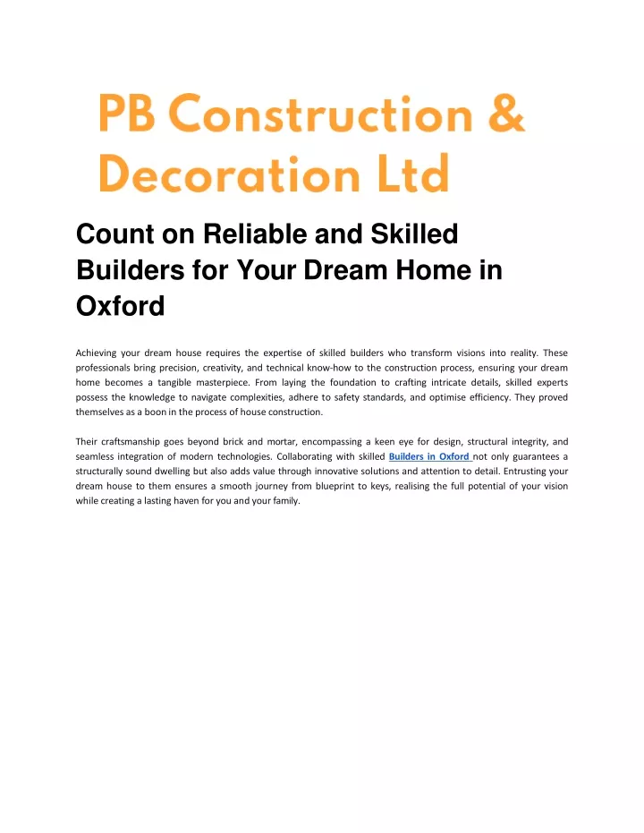 count on reliable and skilled builders for your dream home in oxford