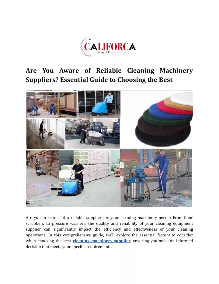 are you aware of reliable cleaning machinery