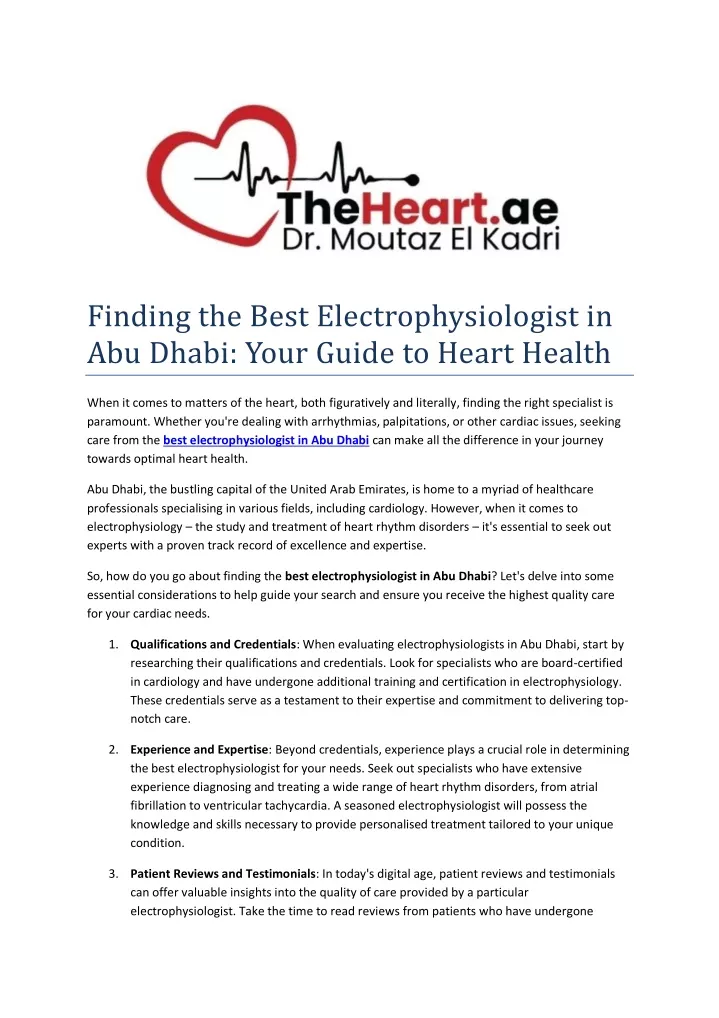 finding the best electrophysiologist in abu dhabi