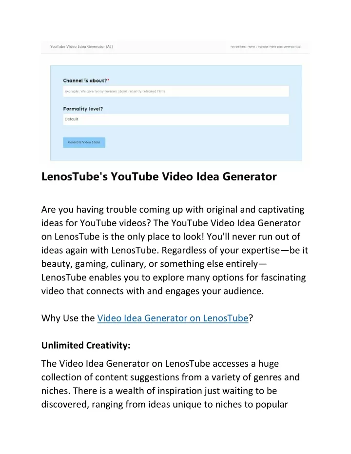 lenostube s youtube video idea generator